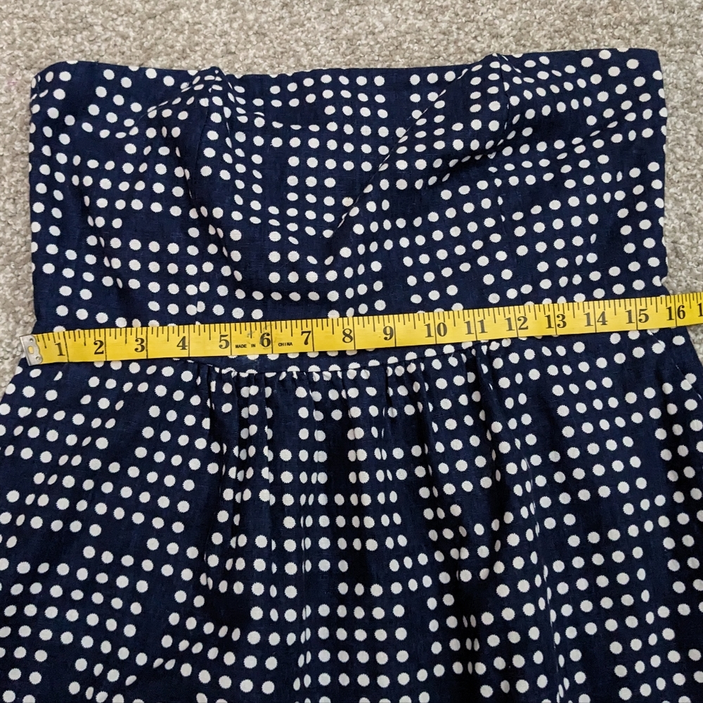SOLD- Gap linen blend polka dot strapless tube skater dress navy white - Picture 13 of 16